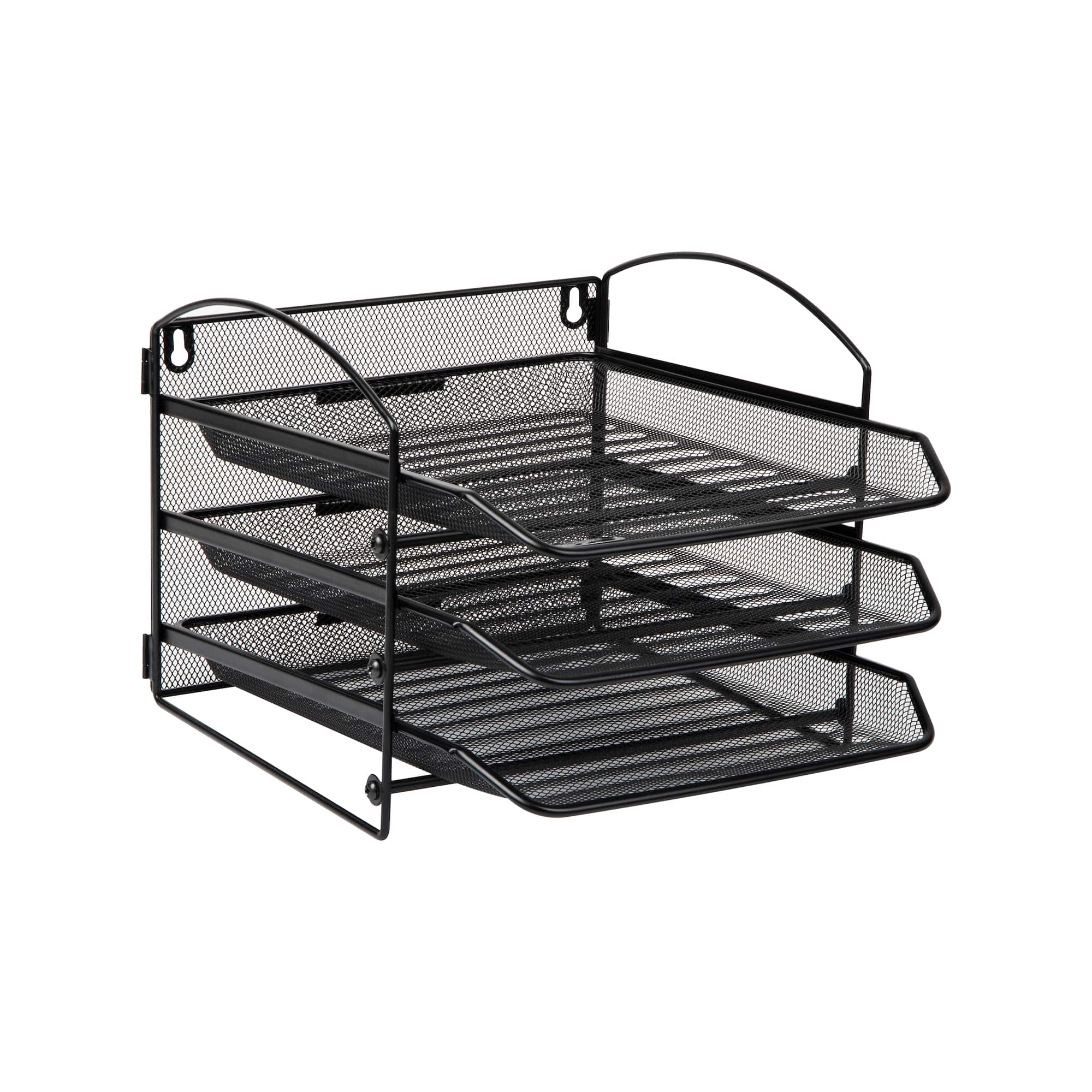 Mind Reader 3-Tier Paper Tray, Desktop Organizer, Wall Mountable, Office, Metal Mesh, 11.5"L x 14.25"W x 9.75"H, Black